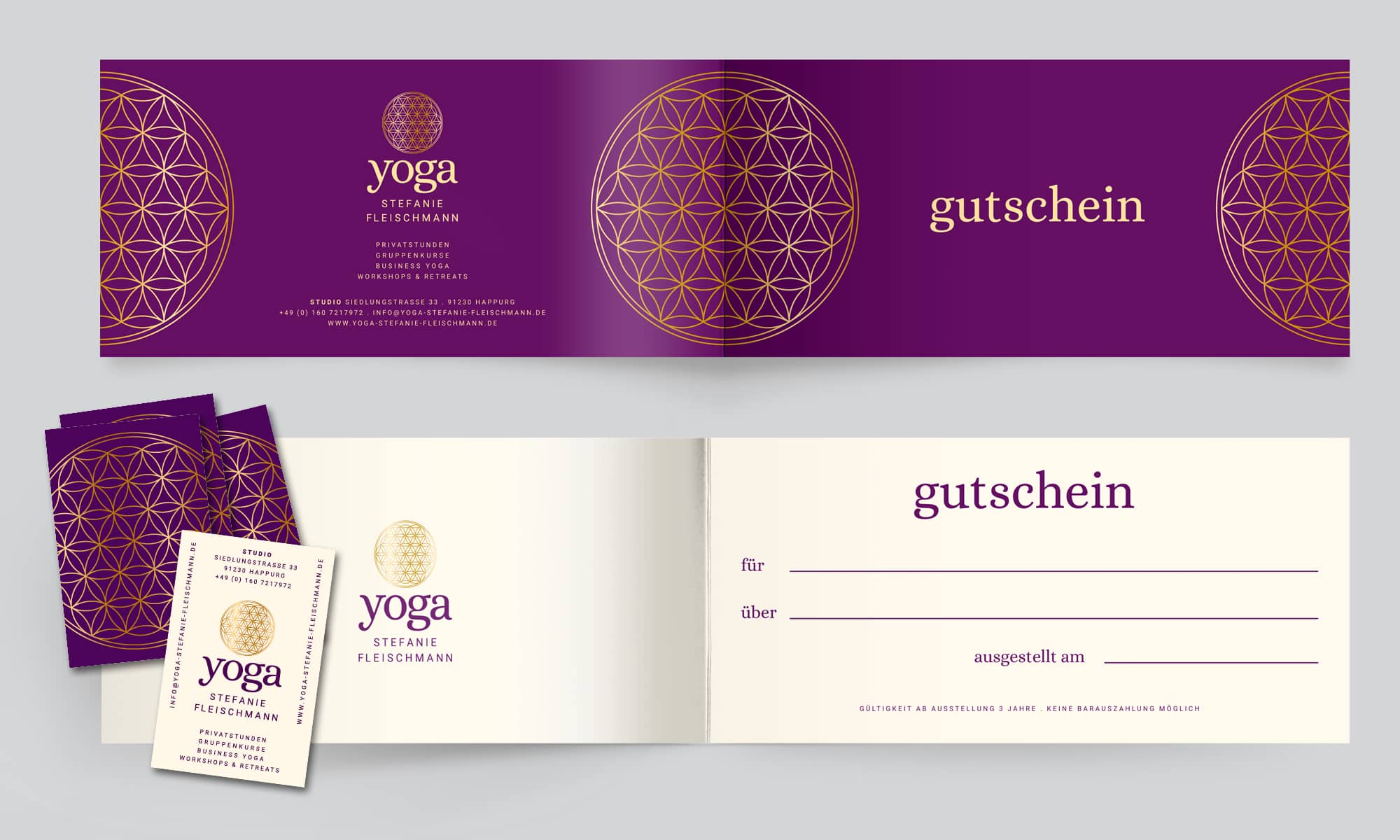 Gutschein und Visitenkarten yoga Stefanie Fleischmann